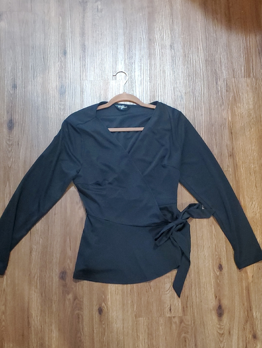 LAST CHANCE Allegra K Black Wrap Blouse with Side Tie Detail